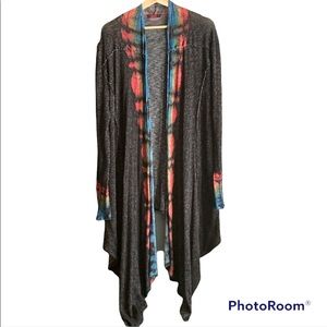 T Party sweater tie dyed accent waterfall style front